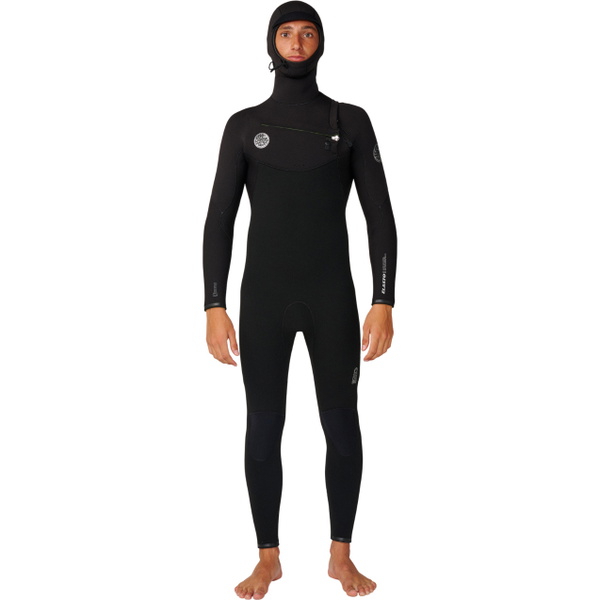 2027 Rip Curl Da Uomo Elasto 5/4mm Chest Zip Con Cappuccio Muta 18UMFS - Black